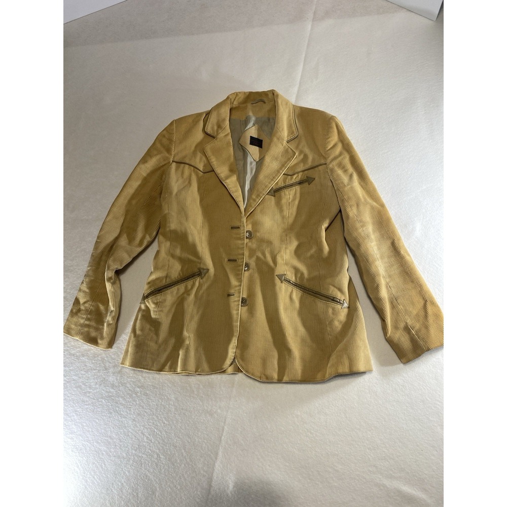 Vintage Tan Corduroy Western Blazer Women Small Arrow Pockets Cowgirl Jacket